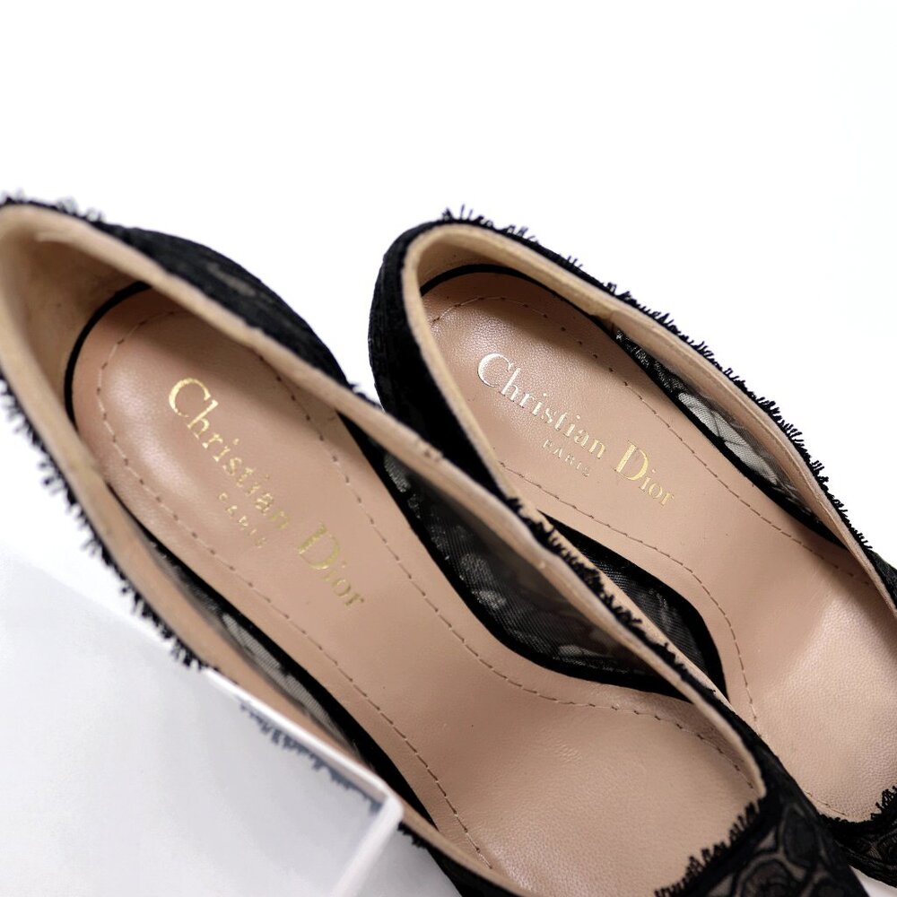 Christian Dior 37.5 Capture Illusion Roses Lace Ember Black Stiletto Heels - Picture 12 of 16